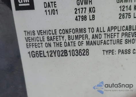 2002 Cadillac Eldorado Esc from USA, damaged, VIN 1G6EL12Y02B103628